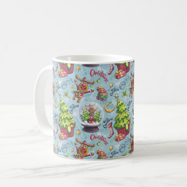 Caneca De Café Renas de Natal & Globos de Neve (Frente Esquerda)