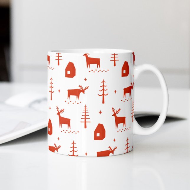 Caneca De Café renas de Natal. Padrão de animais da floresta verm (Criador carregado)