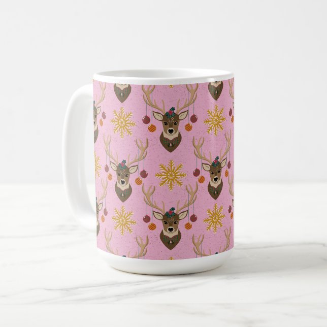 Caneca De Café Renas Festivas (Frente Esquerda)