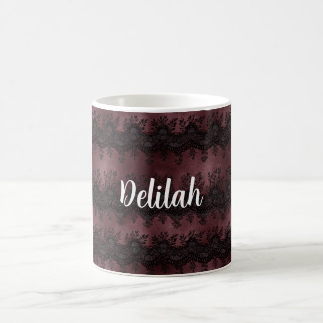 Caneca De Café Renda Falsa Preta Burgundy (Centro)