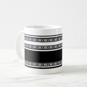 Caneca De Café Renda preta e branca entrelaçada e listras horizon
