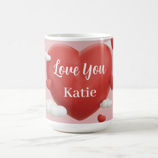 Caneca De Café Renderização 3D de Coração Vermelho Vibrante com N (Centro)