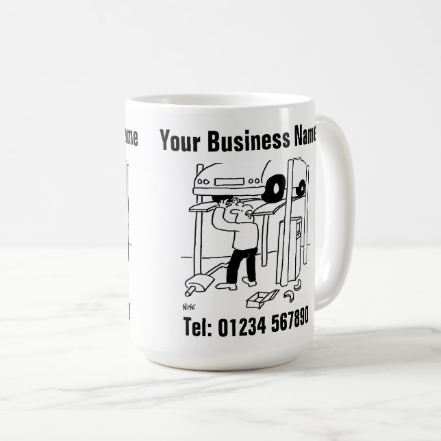 Caneca De Café Reparos e serviços de automóveis Cartoon. (Frente Esquerda)