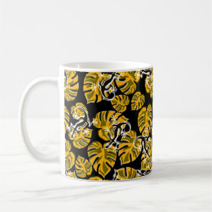 Caneca De Café Repetição Da Salamandra E Padrão Amarelo De Fol