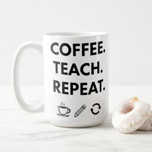 Caneca De Café Repetir Ensino de Café - Professora Minimalista