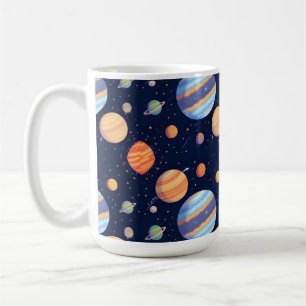 Caneca De Café Representação Artística Colorida de Planetas e Est