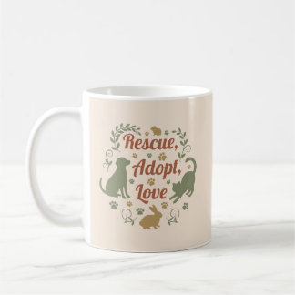 Caneca De Café Rescue, Adopt, Love