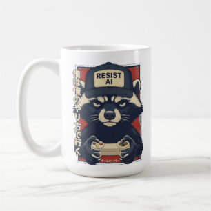 Caneca De Café Resistir à IA - Design de Raccoon Gamer, resistir