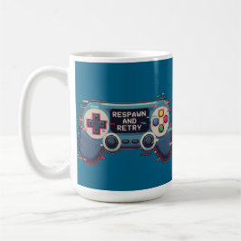 Caneca De Café Respawn and Retry - Retro Gaming Glitch Art