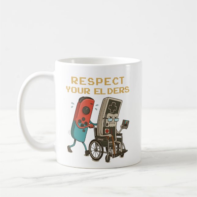 Caneca De Café Respect Your Elders Gaming Control Retro Funny Gam (Esquerda)