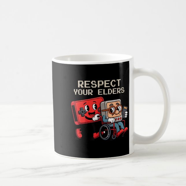 Caneca De Café Respect Your Elders Gaming Control Retro Funny Gam (Direita)