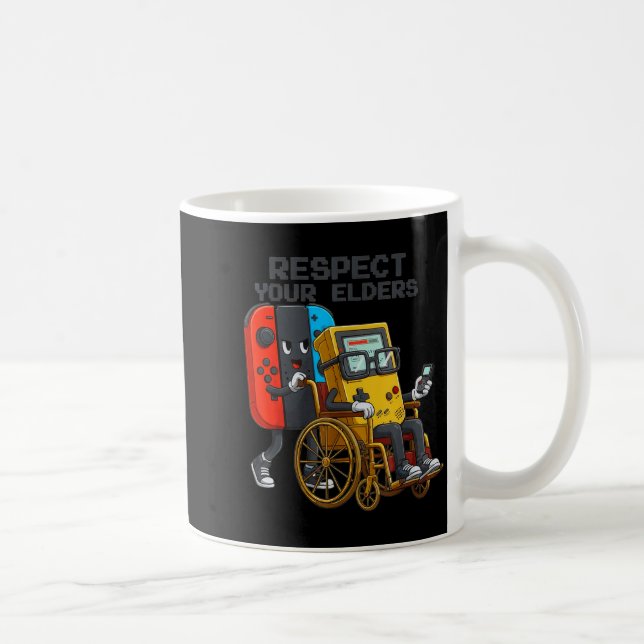 Caneca De Café Respect Your Elders Gaming Control Retro Funny Gam (Direita)
