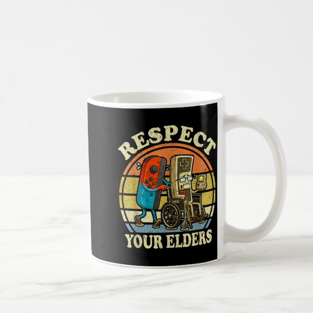 Caneca De Café Respect Your Elders Retro Gaming Funny Controller  (Direita)