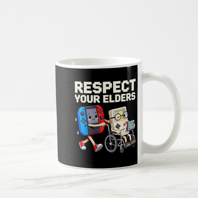 Caneca De Café Respect Your Elders Retro Gaming Funny Gamer Contr (Direita)