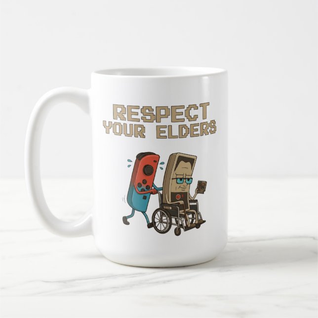Caneca De Café Respect Your Elders Retro Gaming Funny Gamer Contr (Esquerda)