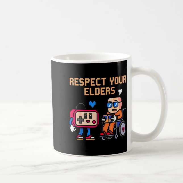 Caneca De Café Respect Your Elders Retro Gaming Funny Gamer Contr (Direita)