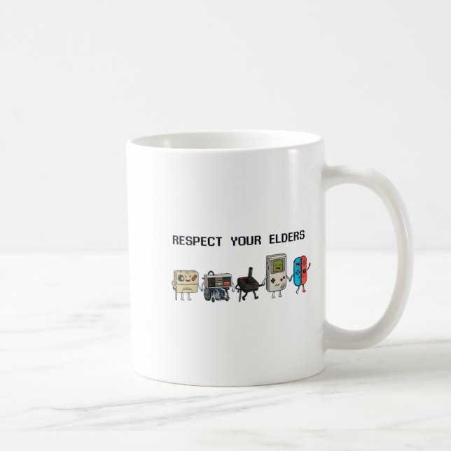 Caneca De Café Respect Your Elders Retro Gaming Funny Gamer Contr (Direita)