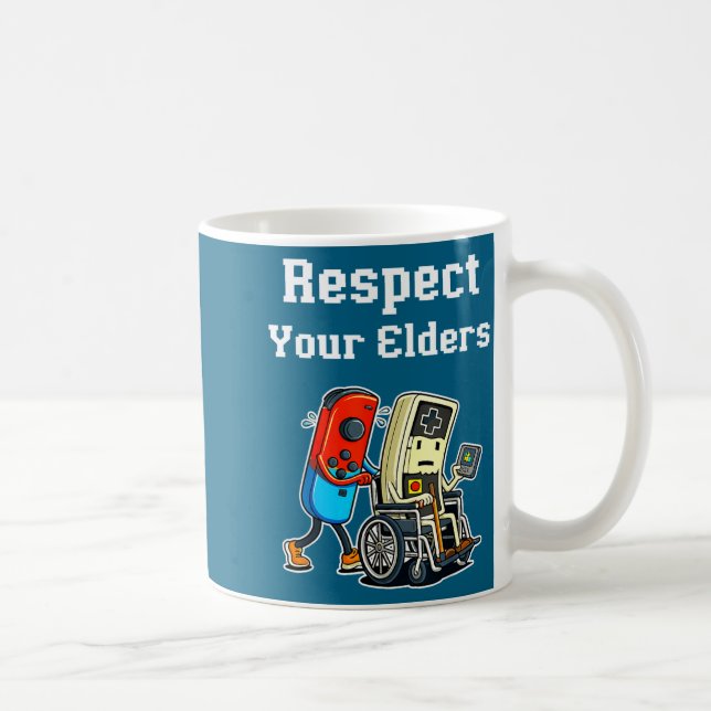 Caneca De Café Respect Your Elders Retro Gaming Funny Gamer Contr (Direita)