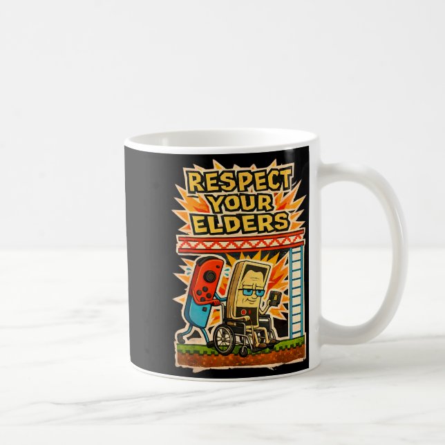 Caneca De Café Respect Your Elders Retro Gaming Funny Gamer Contr (Direita)