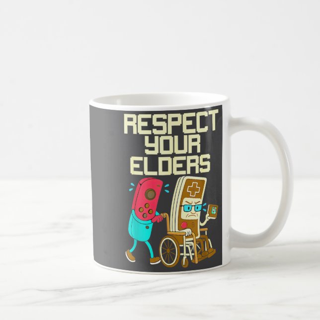 Caneca De Café Respect Your Elders Retro Gaming Funny Gamer Contr (Direita)
