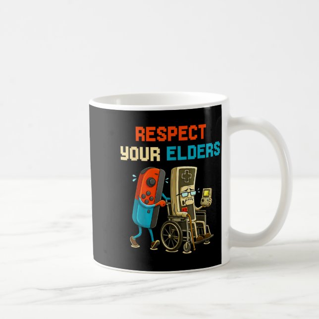 Caneca De Café Respect Your Elders Retro Gaming Funny Gamer Contr (Direita)