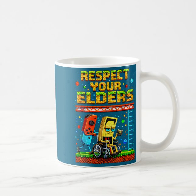 Caneca De Café Respect Your Elders Retro Gaming Funny Gamer Contr (Direita)