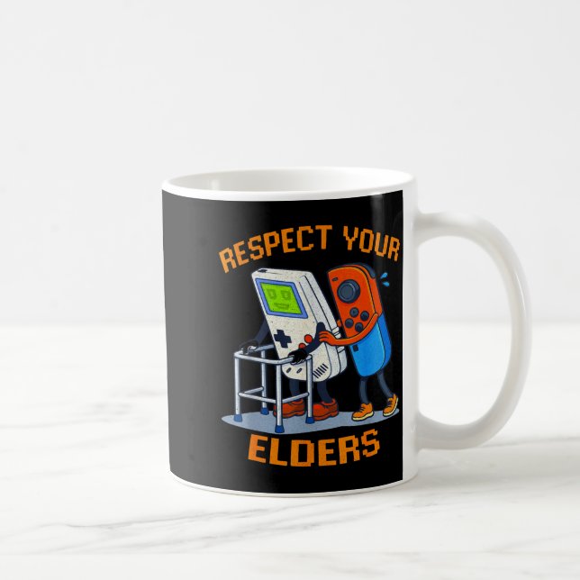 Caneca De Café Respect Your Elders Retro Gaming Funny Gamer Contr (Direita)