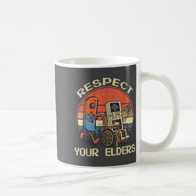 Caneca De Café Respect Your Elders Retro Gaming Funny Gamer Contr (Direita)
