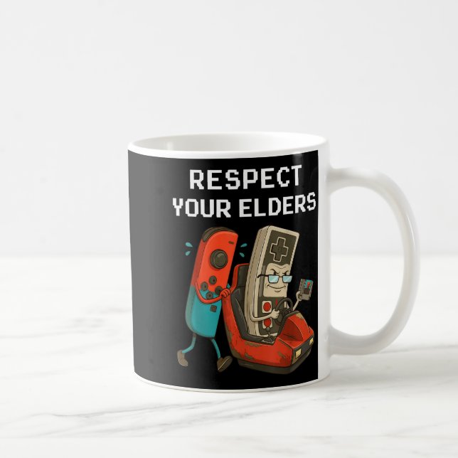 Caneca De Café Respect Your Elders Retro Gaming Funny Gamer Contr (Direita)