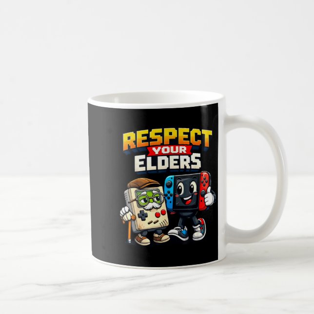 Caneca De Café Respect Your Elders Retro Gaming Funny Gamer Contr (Direita)