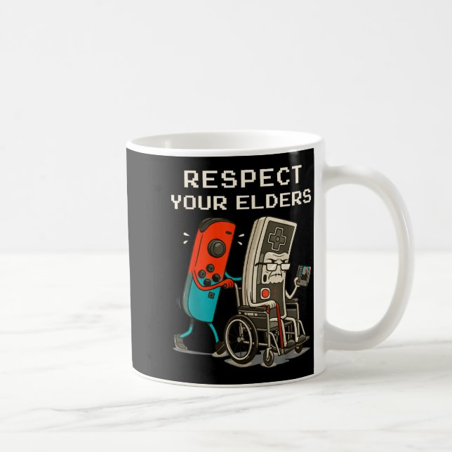 Caneca De Café Respect Your Elders Retro Gaming Funny Gamer Contr (Direita)
