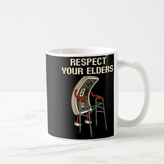 Caneca De Café Respect Your Elders Retro Gaming Funny Gamer Contr (Direita)