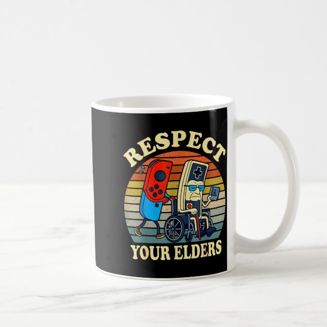 Caneca De Café Respect Your Elders Retro Gaming Funny Gamer Contr (Direita)
