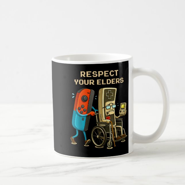 Caneca De Café Respect Your Elders Retro Gaming Funny Gamer Contr (Direita)