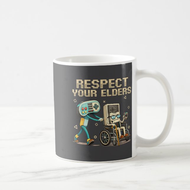 Caneca De Café Respect Your Elders Retro Gaming Funny Gamer Contr (Direita)
