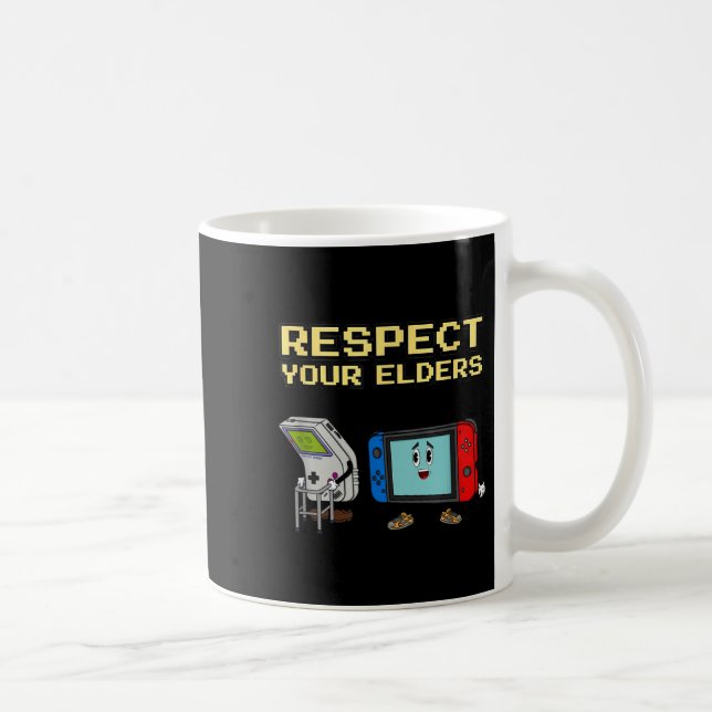 Caneca De Café Respect Your Elders Retro Gaming Funny Gamer Contr (Direita)