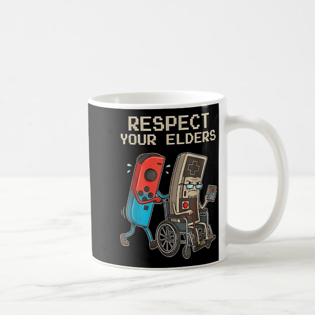 Caneca De Café Respect Your Elders Retro Gaming Funny Gamer Contr (Direita)