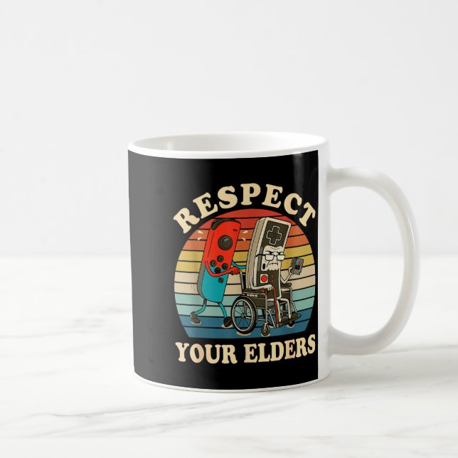 Caneca De Café Respect Your Elders Retro Gaming Funny Gamer Contr (Direita)