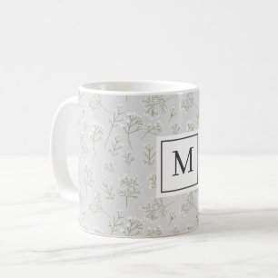 Caneca De Café Respiração de Bebê Branco Floral Monograma de Gips