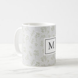Caneca De Café Respiração de Bebê Branco Floral Monograma Gypsoph