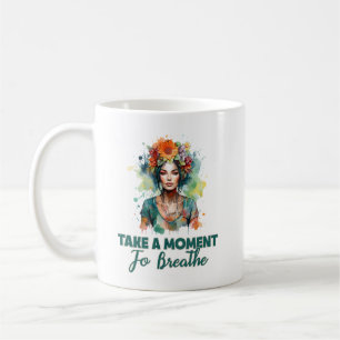 Caneca De Café Respire as flores de Zen, Yoga Girl