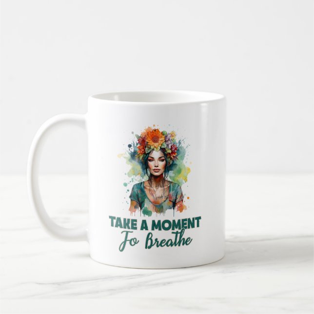 Caneca De Café Respire as flores de Zen, Yoga Girl (Esquerda)