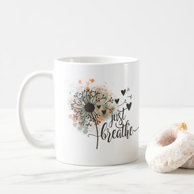 Caneca De Café Respire Dandelion com Ioga do Coração (Com Donut)