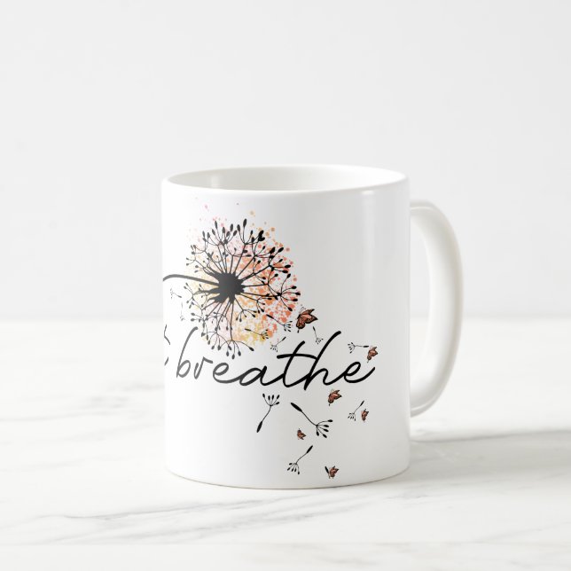 Caneca De Café Respire Dandelion Inspiração Yoga Encoraja (Frente Esquerda)
