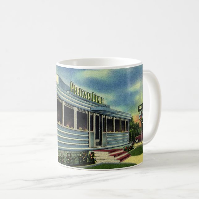 Caneca De Café Restaurante Retroativo do 50 Clássico Vintage Dine (Frente Esquerda)