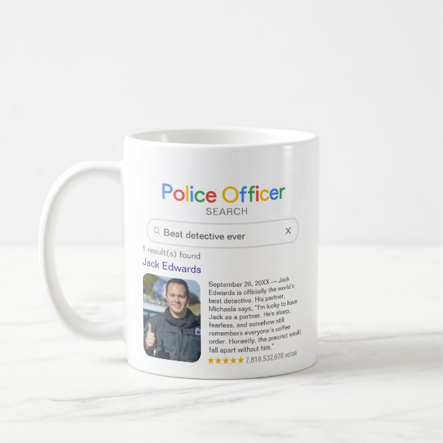 Caneca De Café Resultados da Pesquisa e Foto do Melhor Policial M (Esquerda)