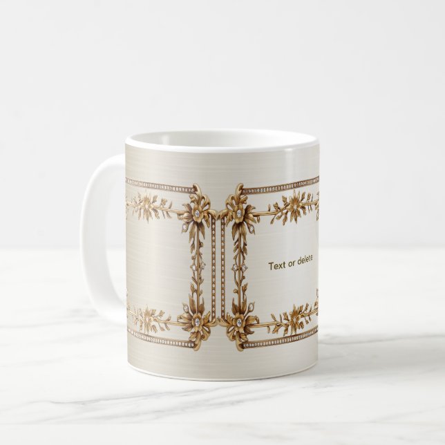 Caneca De Café Retângulo Dourado Ornado com Flores de Diamante Br (Frente Esquerda)