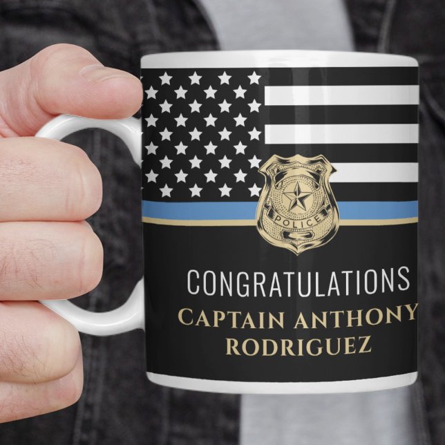 Caneca De Café Retirada de Parabéns de Sinalizador de Linha Azul  (Criador carregado)