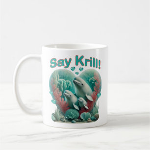 Caneca De Café Retrato Adorável da Família de Baleias "Diga Krill