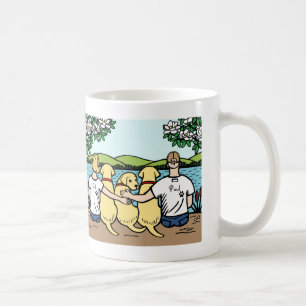 Caneca De Café Retrato amarelo de Labradors e de pais